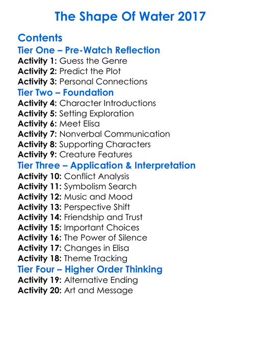 The Shape Of Water 2017 Worksheet Activity Booklet