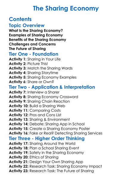 The Sharing Economy Worksheet Activity Booklet