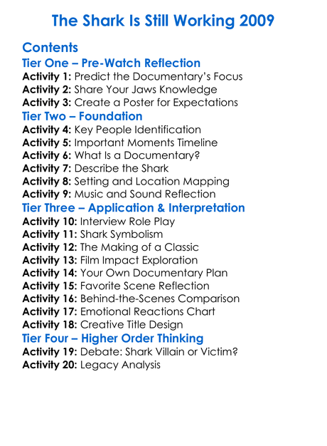 The Shark Is Still Working 2009 Worksheet Activity Booklet