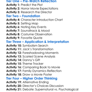The Shining 1980 Worksheet Activity Booklet