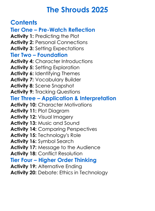 The Shrouds 2025 Worksheet Activity Booklet