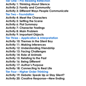 The Silent Boy Lois Lowry Worksheet Activity Booklet