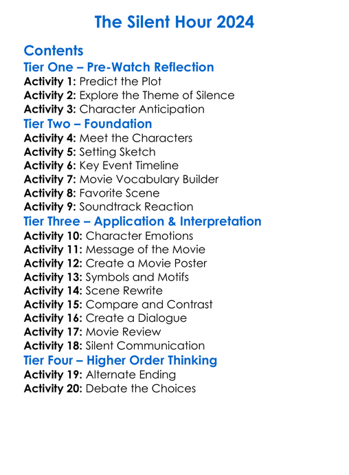 The Silent Hour 2024 Worksheet Activity Booklet