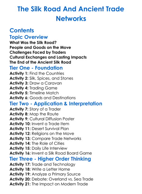 The Silk Road And Ancient Trade Networks Worksheet Activity Booklet