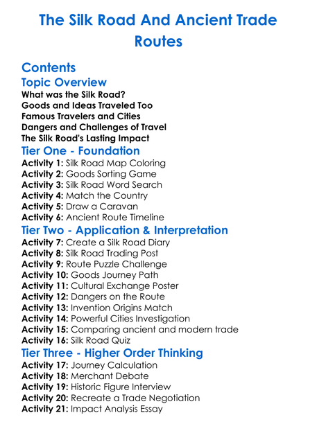 The Silk Road And Ancient Trade Routes Worksheet Activity Booklet