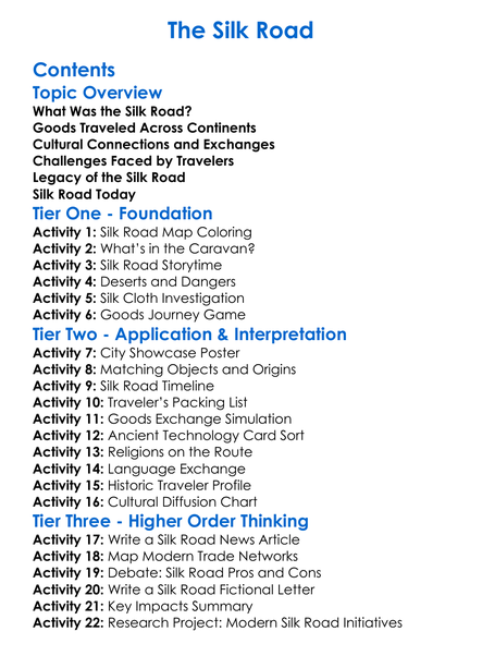 The Silk Road Worksheet Activity Booklet