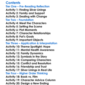 The Silver Linings Playbook Matthew Quick Worksheet Activity Booklet