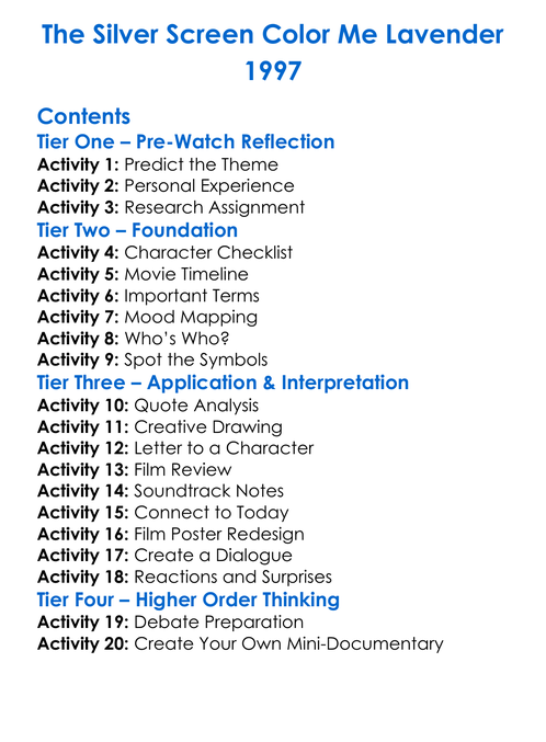 The Silver Screen Color Me Lavender 1997 Worksheet Activity Booklet