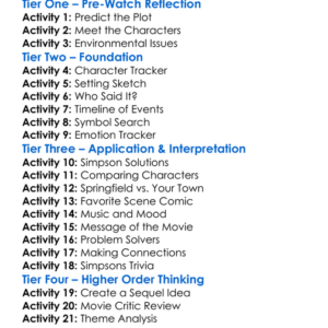 The Simpsons Movie 2007 Worksheet Activity Booklet