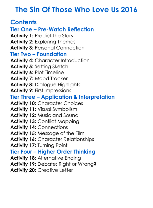 The Sin Of Those Who Love Us 2016 Worksheet Activity Booklet