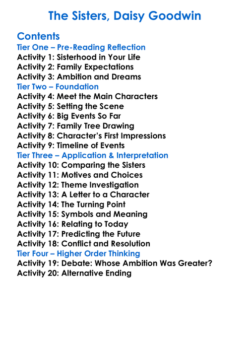 The Sisters Daisy Goodwin Worksheet Activity Booklet
