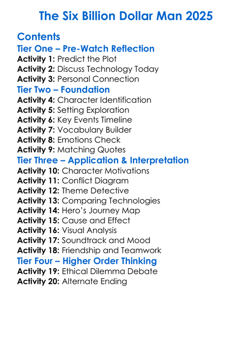 The Six Billion Dollar Man 2025 Worksheet Activity Booklet