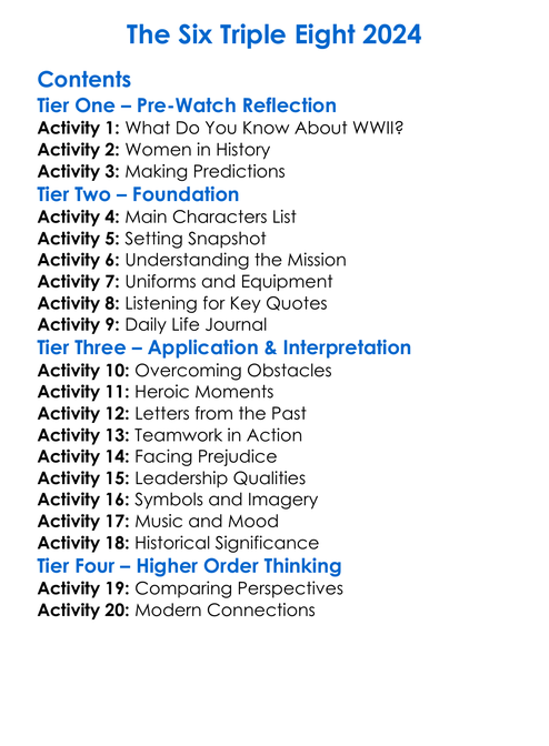 The Six Triple Eight 2024 Worksheet Activity Booklet