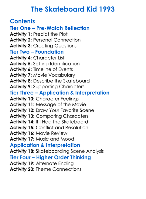 The Skateboard Kid 1993 Worksheet Activity Booklet