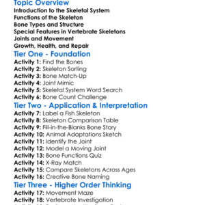 The Skeletal System Of Vertebrates Worksheet Activity Booklet