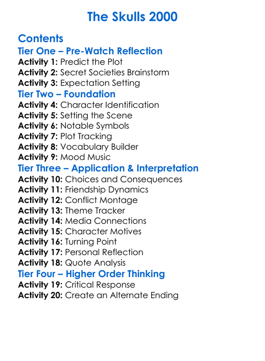 The Skulls 2000 Worksheet Activity Booklet