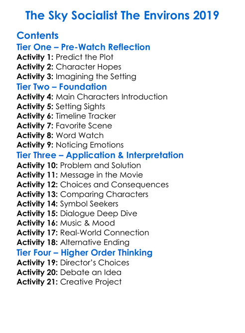 The Sky Socialist The Environs 2019 Worksheet Activity Booklet
