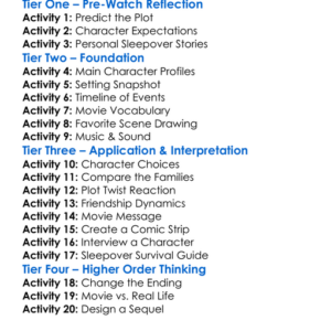 The Sleepover Worksheet Activity Booklet