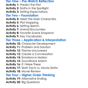 The Sloth Lane Worksheet Activity Booklet