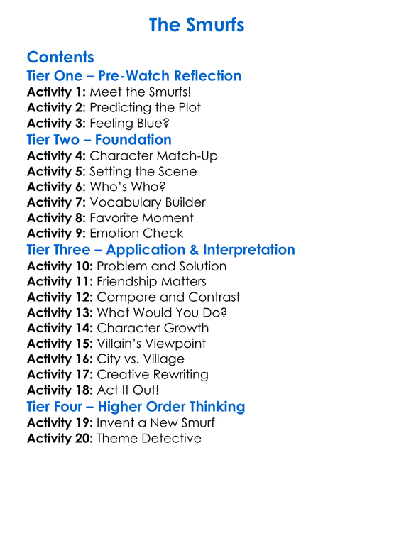 The Smurfs Worksheet Activity Booklet