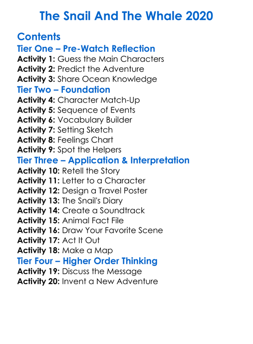 The Snail And The Whale 2020 Worksheet Activity Booklet