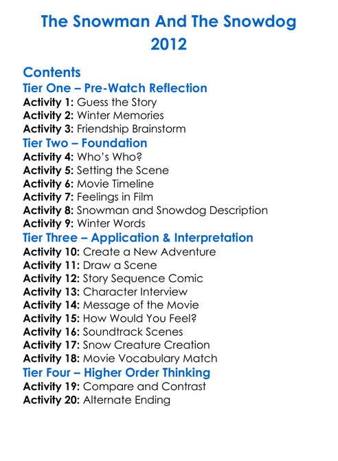 The Snowman And The Snowdog 2012 Worksheet Activity Booklet