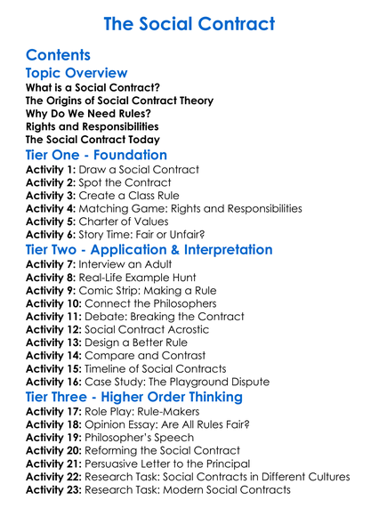 The Social Contract Worksheet Activity Booklet