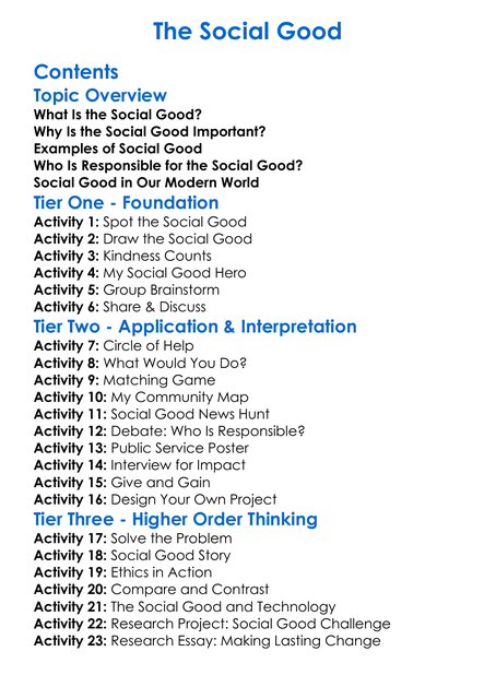 The Social Good Worksheet Activity Booklet