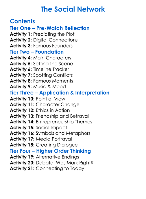 The Social Network Worksheet Activity Booklet