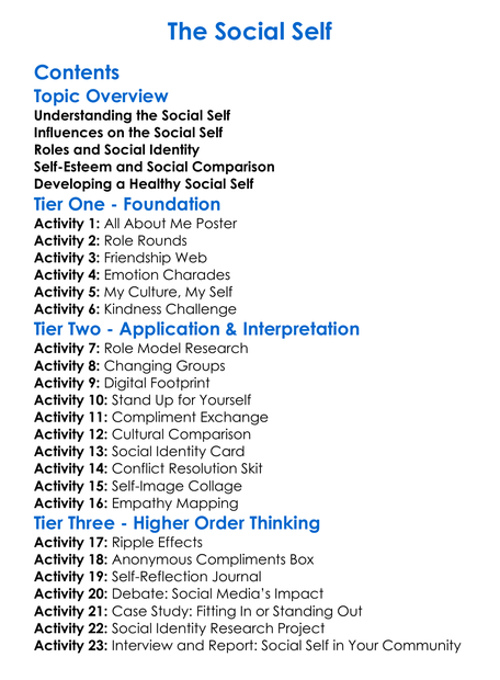 The Social Self Worksheet Activity Booklet