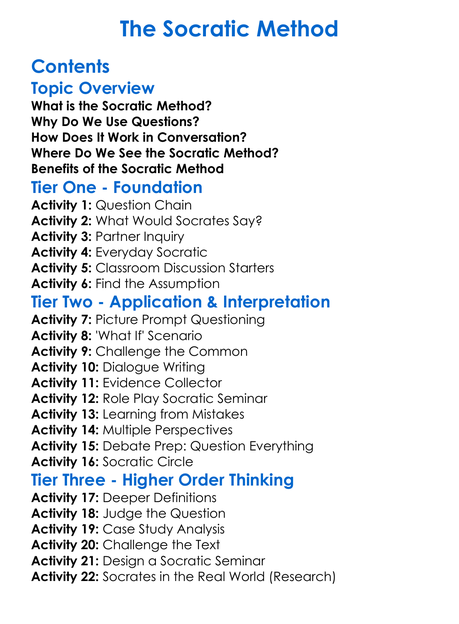 The Socratic Method Worksheet Activity Booklet