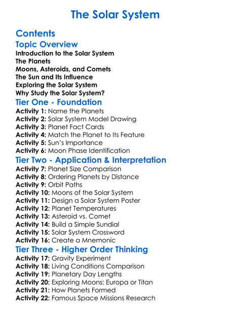 The Solar System Worksheet Activity Booklet