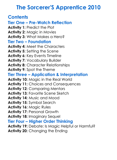 The Sorcerers Apprentice 2010 Worksheet Activity Booklet