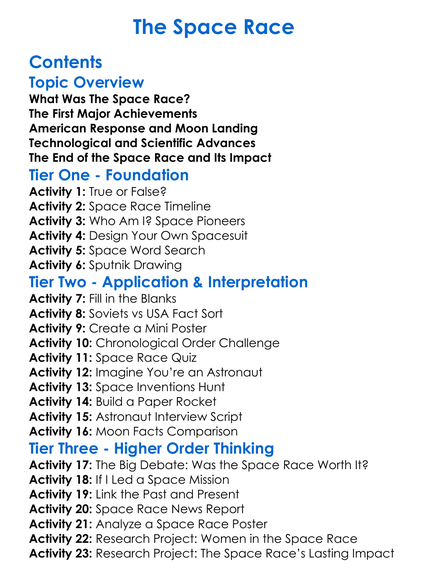 The Space Race Worksheet Activity Booklet