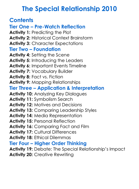The Special Relationship 2010 Worksheet Activity Booklet