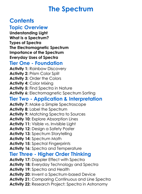 The Spectrum Worksheet Activity Booklet