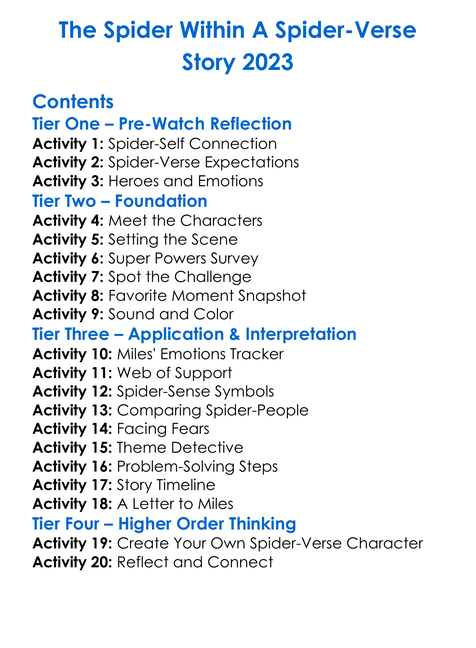 The Spider Within A Spider-Verse Story 2023 Worksheet Activity Booklet