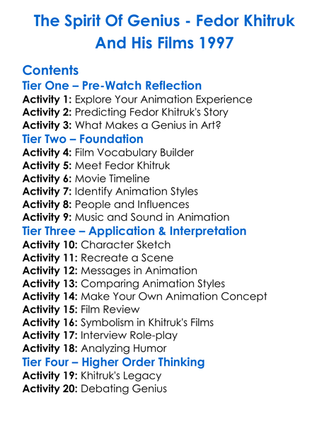 The Spirit Of Genius Worksheet Activity Booklet