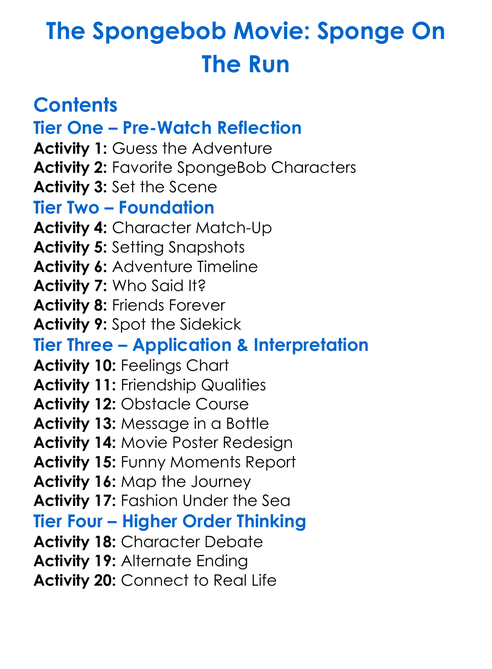 The Spongebob Movie Sponge On The Run Worksheet Activity Booklet