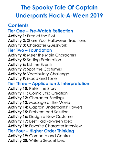 The Spooky Tale Of Captain Underpants Hack-A-Ween 2019 Worksheet Activity Booklet