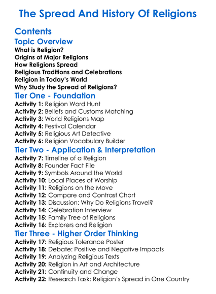 The Spread And History Of Religions Worksheet Activity Booklet