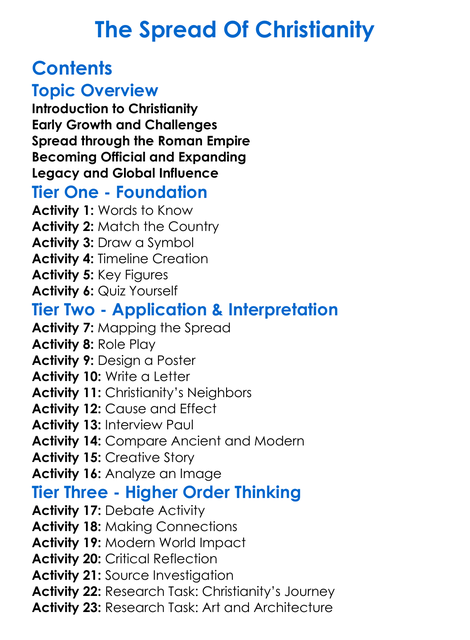 The Spread Of Christianity Worksheet Activity Booklet