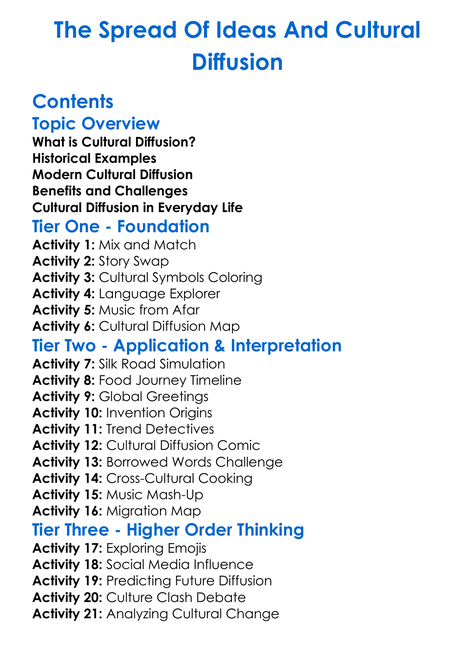 The Spread Of Ideas And Cultural Diffusion Worksheet Activity Booklet