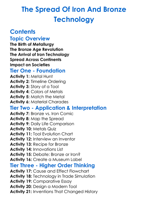 The Spread Of Iron And Bronze Technology Worksheet Activity Booklet