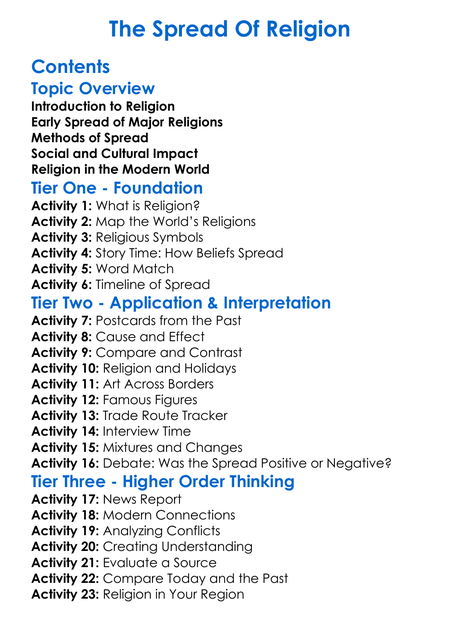 The Spread Of Religion Worksheet Activity Booklet