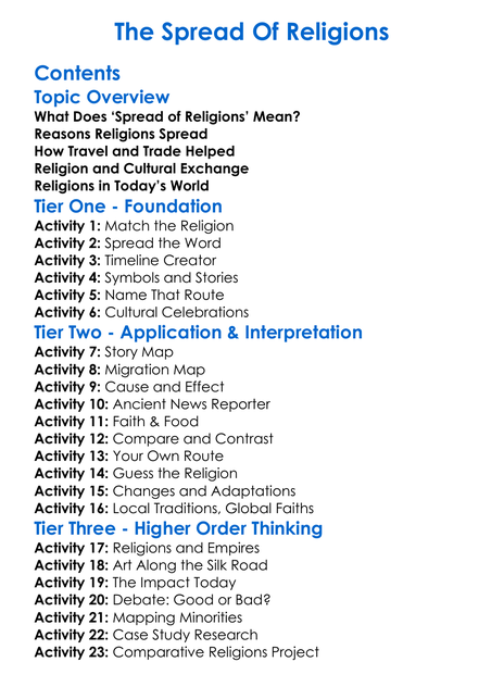 The Spread Of Religions Worksheet Activity Booklet