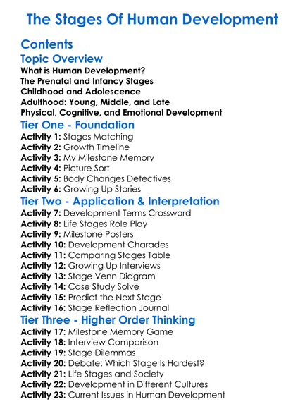 The Stages Of Human Development Worksheet Activity Booklet