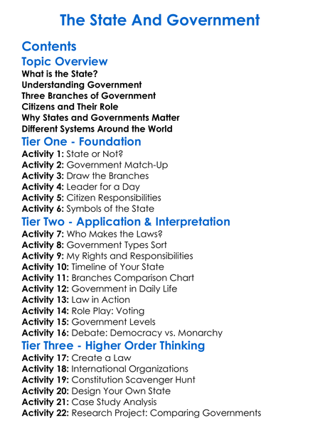 The State And Government Worksheet Activity Booklet