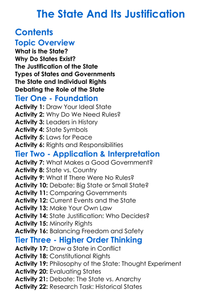 The State And Its Justification Worksheet Activity Booklet