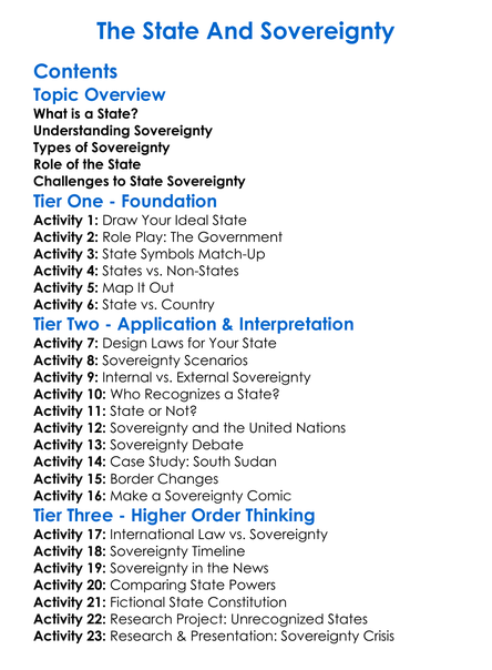 The State And Sovereignty Worksheet Activity Booklet